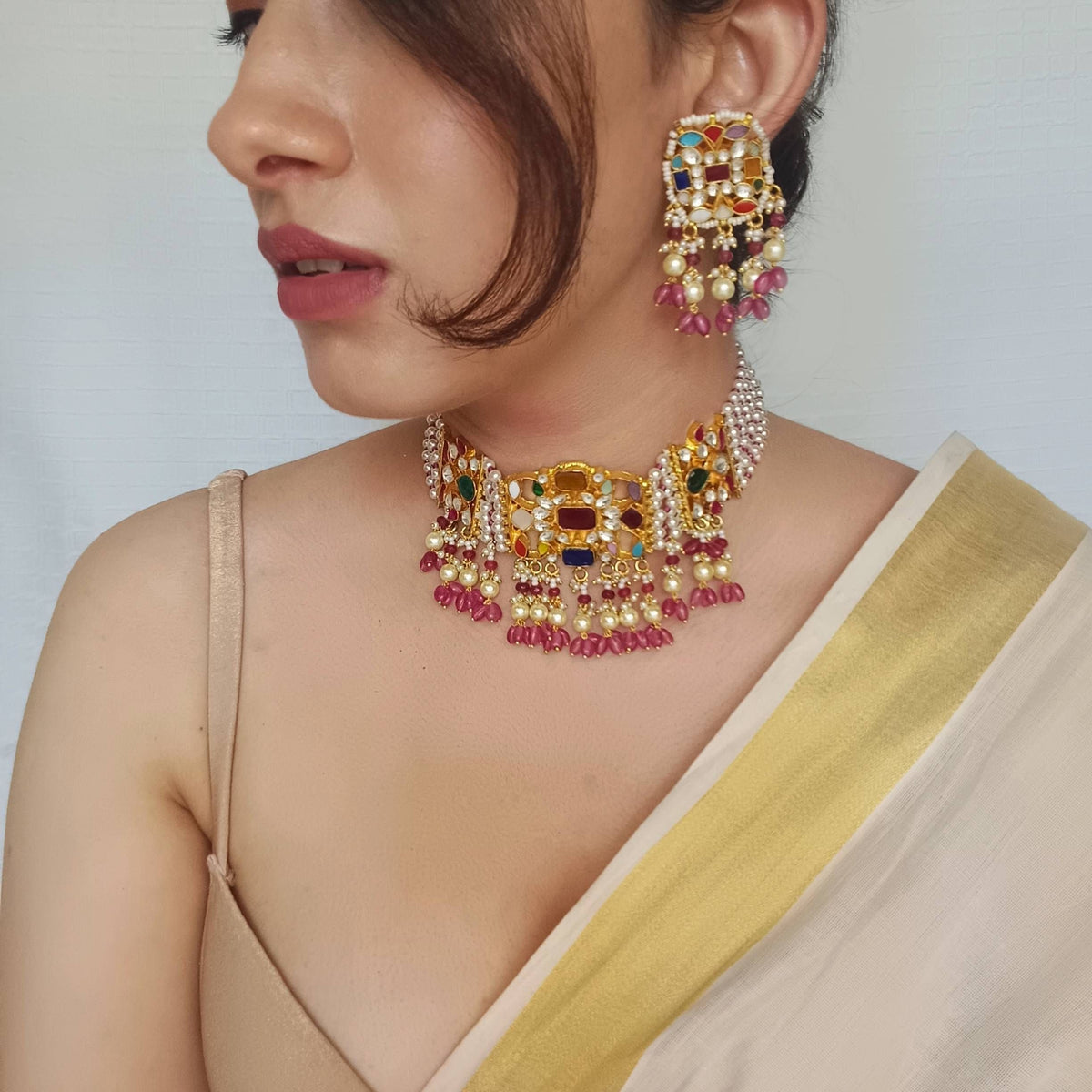 Multicolour Navratan Pachi Kundan Choker