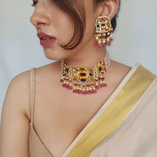 Multicolour Navratan Pachi Kundan Choker