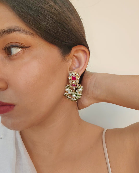 Red and White Pearl Earrings