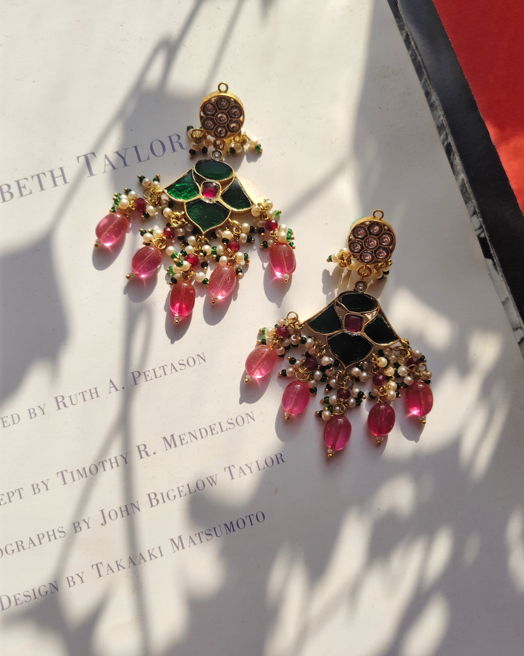 Green and Pink Meenakari Earrings