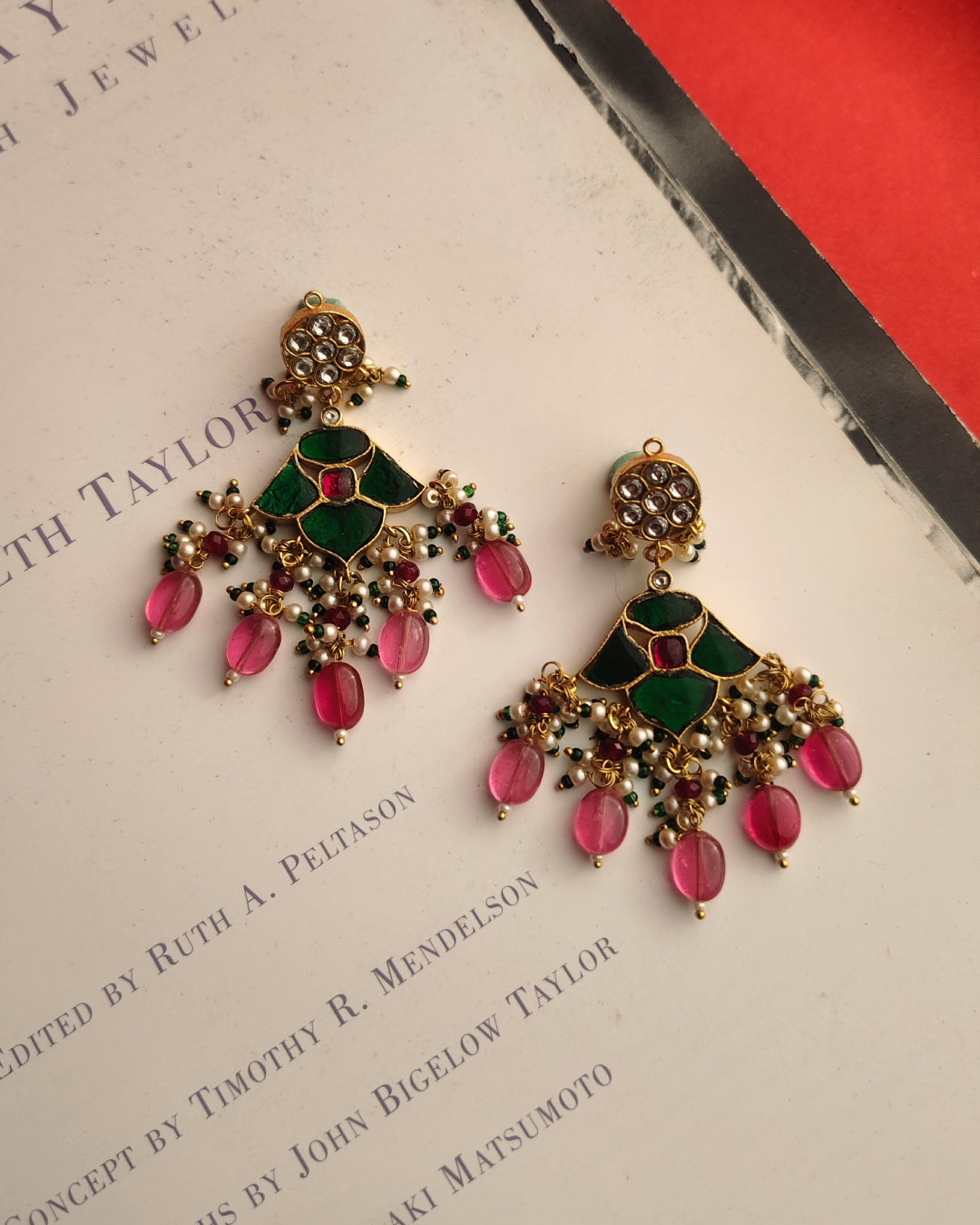 Green and Pink Meenakari Earrings