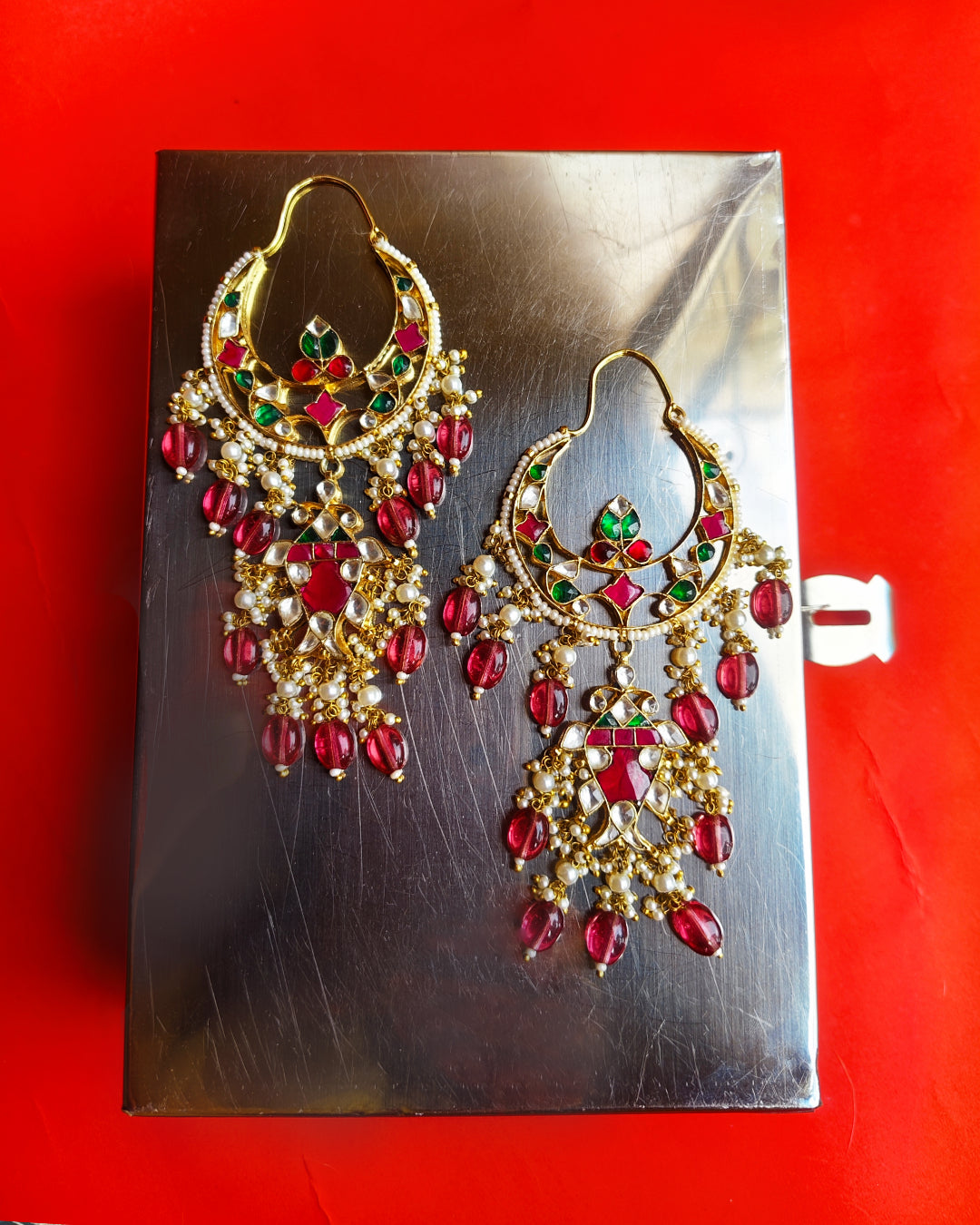 Long Statement Pink Kundan Bali