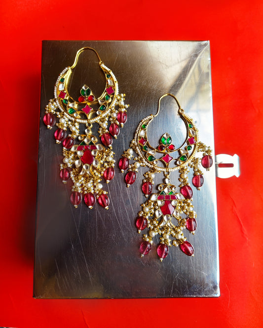 Long Statement Pink Kundan Bali