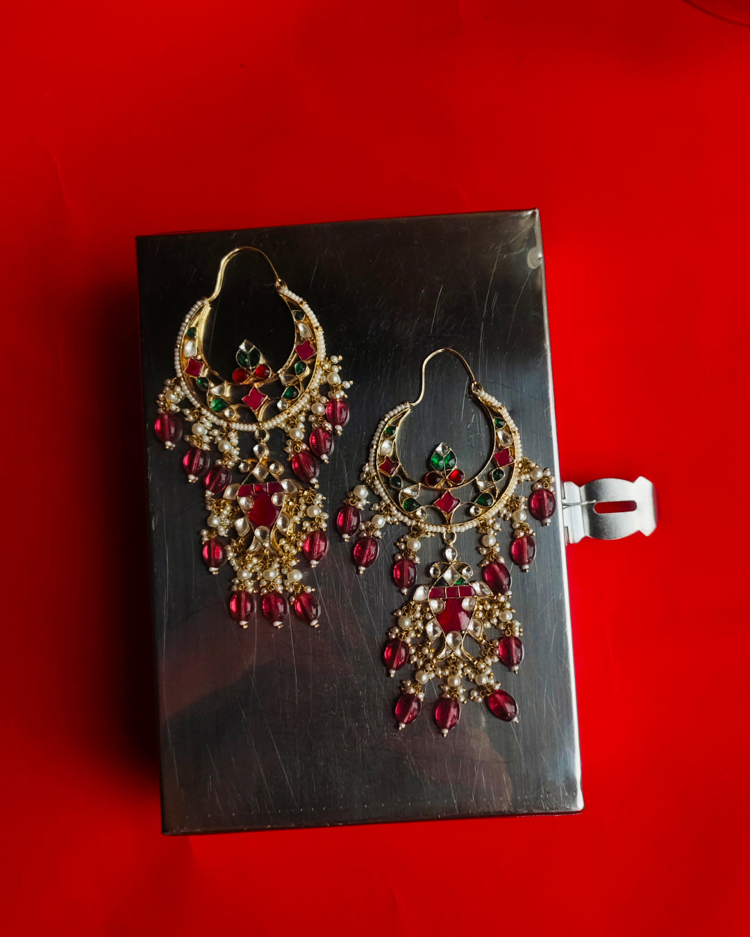 Long Statement Pink Kundan Bali