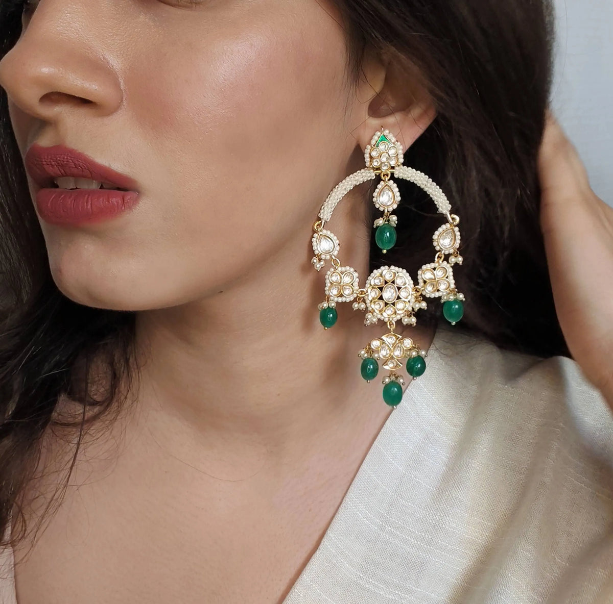 Pearl and Green Drop Earrings